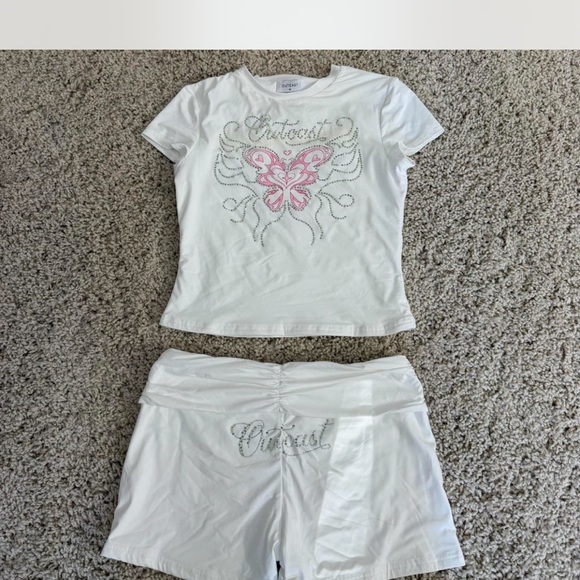 Outcast Pants - Women's White Graphic Tee and Shorts Set